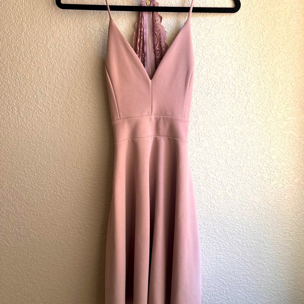 Windsor Pink Mid-Length Formal Dress with Laced Zip-Up Back Design S Small